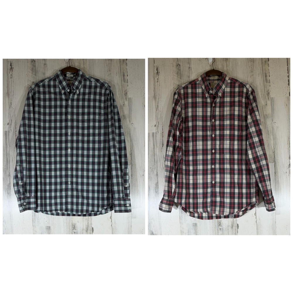 J Crew Mens Plaid Button Down Shirt Small Lot of 2 Bundle Green Red Classic Slim